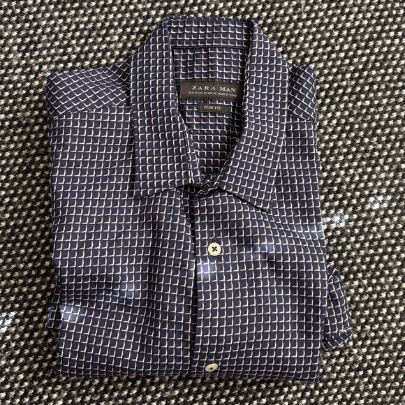 Zara Other - Zara Dark Blue Grid Pattern Shirt